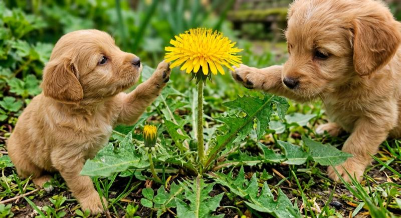 Fresh dandelion plant with characteristic deeply lobed leaves and bright yellow flower, showing the botanical features for safe identification before offering to dogs